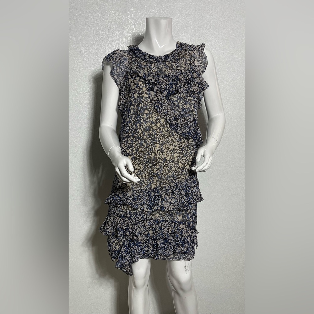 💯 silk 3.1 Phillip Lim Blue and White Ruffled Asymmetrical Dress